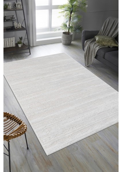 Pamuk Tabanlı Modern Tasarımlı Sisal Çizgiili Krem Renk Halı