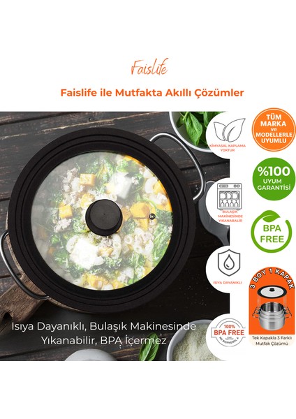 Universal 18/20/22 cm Uyumlu Silikon Kenarlı Tencere&tava Cam Kapağı Silikon Kulp Hediye fırsatları