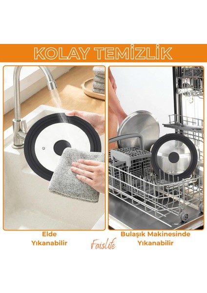 Universal 18/20/22 cm Uyumlu Silikon Kenarlı Tencere&tava Cam Kapağı Silikon Kulp Hediye