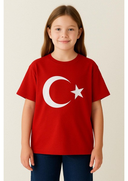 Erkek Çocuk Tişört Türk Bayraklı 4-14 Yaş, Kırmızı