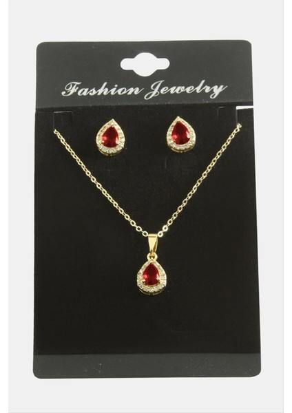 Msa-Shop Damla Zirkon Taşlı Set Kolye-Siyah