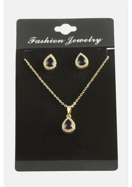Msa-Shop Damla Zirkon Taşlı Set Kolye-Siyah fiyatları