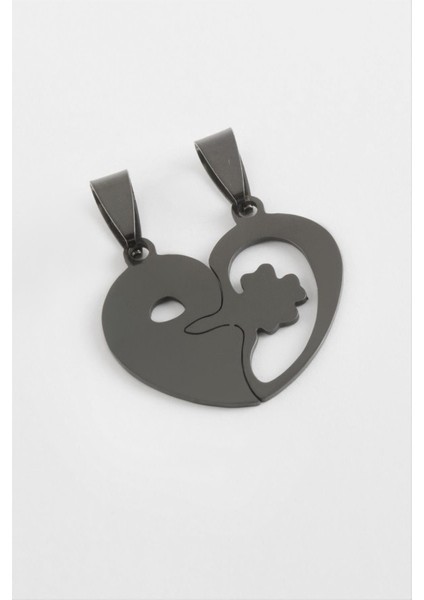 Msa-Shop Kalp Isim Yazılabilir Çift Çelik Kolye Ucu 2,5 Cm-Siyah
