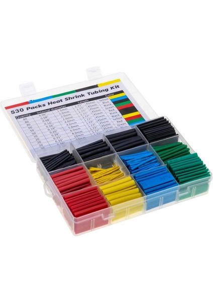Kutulu Isı Ile Daralan Makaron Seti 530 Parça 8 Boy 5 Renk