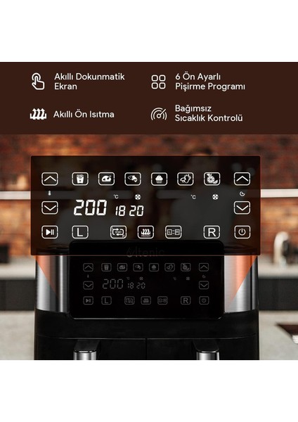 Çift Bölmeli Airfryer 8l Xxl 2850W Siyah, Çok Renkli fırsatları