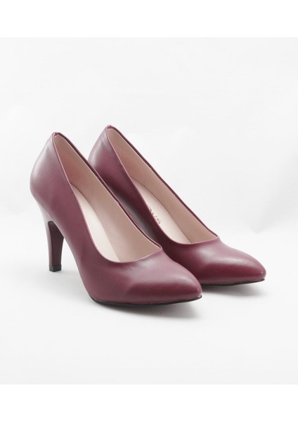 Bordo Kadın Klasik Topuklu Ayakkabı 1301BORDO Cilte