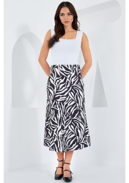 Kadın BDART Elastik A-Form Kesim Midi Etek Koyu Gri