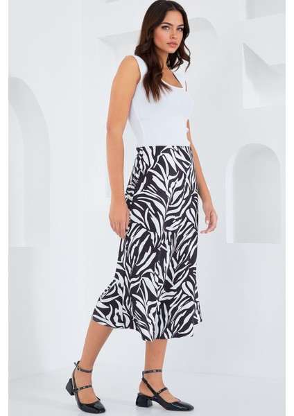 Kadın BDART Elastik A-Form Kesim Midi Etek Koyu Gri modelleri