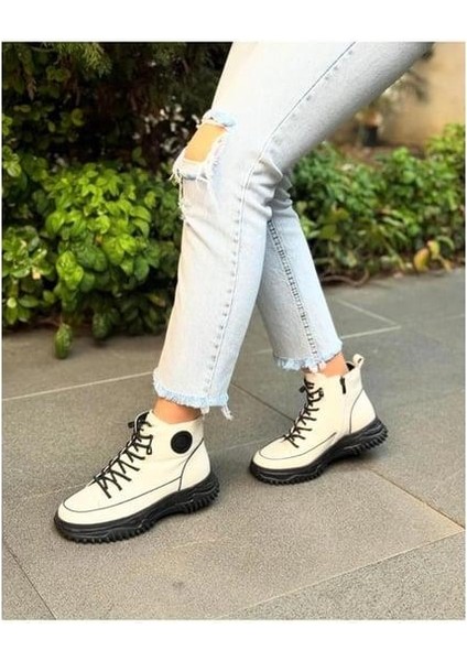 24K310-13 Kalın Taban Deri Kadın Sneakers Bot fırsatları