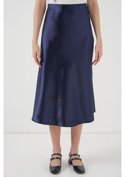Kadın BDART Elastik A-Form Kesim Midi Etek Lacivert