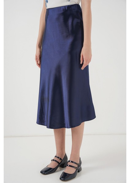 Kadın BDART Elastik A-Form Kesim Midi Etek Lacivert modelleri