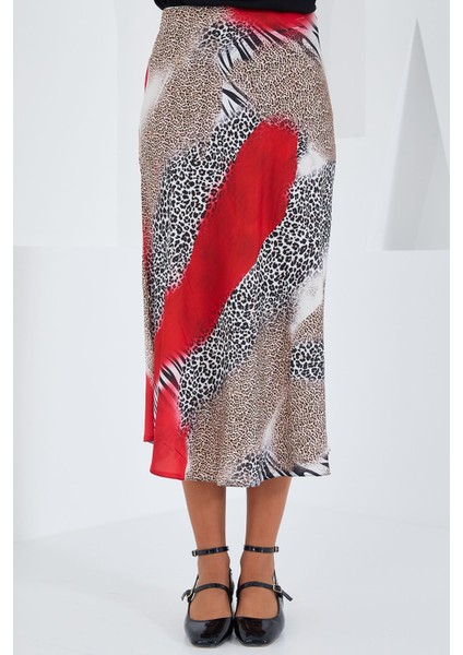 Kadın BDART Elastik A-Form Kesim Midi Etek Red modelleri