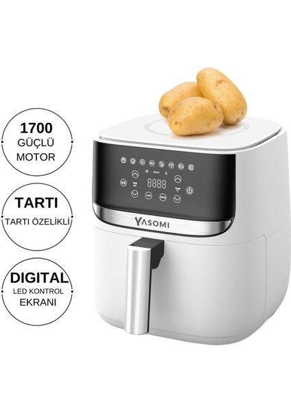 Y55 Beyaz 5.7-6l 1700W Airfryer Fritöz, Şık ve Kullanışlı Mutfak Cihazı