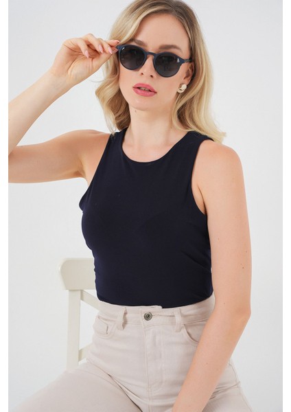 Kadın BDART, Çıtçıtlı, Kolsuz, Yuvarlak Yakalı Bodysuit Blue