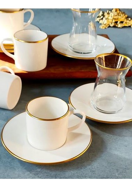 Fine Living Sena Yaldızlı 18 Parça Gold Çay-Kahve Bardağı Seti, Türk Kahve Fincan Takımı Çay Takımı fiyatları