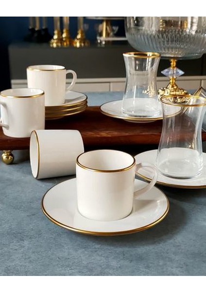 Fine Living Sena Yaldızlı 18 Parça Gold Çay-Kahve Bardağı Seti, Türk Kahve Fincan Takımı Çay Takımı modelleri
