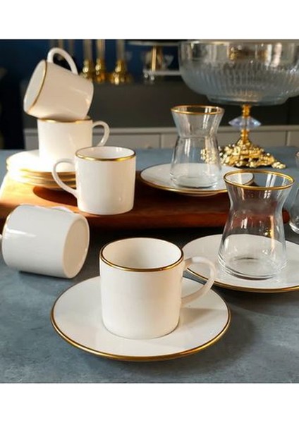 Fine Living Sena Yaldızlı 18 Parça Gold Çay-Kahve Bardağı Seti, Türk Kahve Fincan Takımı Çay Takımı indirimleri