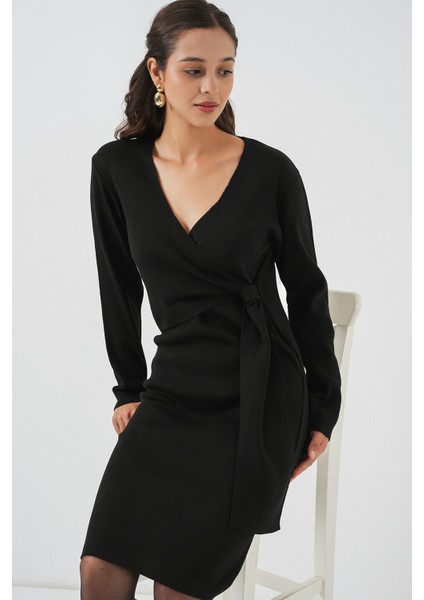 Kadın BDART V Yaka Bağcıklı Dar Midi Elbise Black modelleri