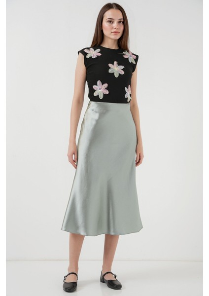 Kadın BDART Elastik A-Form Kesim Midi Etek Green