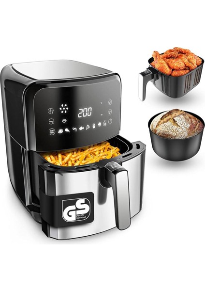 5.5l Hava Fritözü, 1700W, 12 Program, Paslanmaz Çelik, Şık Siyah Renk