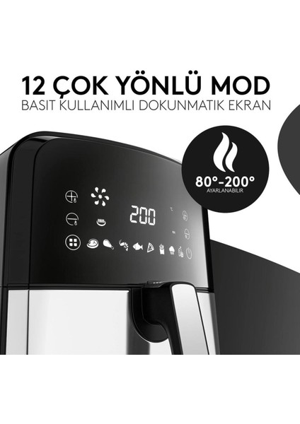 5.5l Hava Fritözü, 1700W, 12 Program, Paslanmaz Çelik, Şık Siyah Renk fiyatları