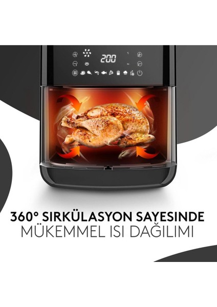 5.5l Hava Fritözü, 1700W, 12 Program, Paslanmaz Çelik, Şık Siyah Renk modelleri