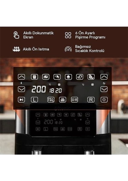 Çift Bölmeli Airfryer, 8 Litre, 2850 W, Siyah, Çok Renkli, Sağlıklı ve Pratik Kullanım modelleri