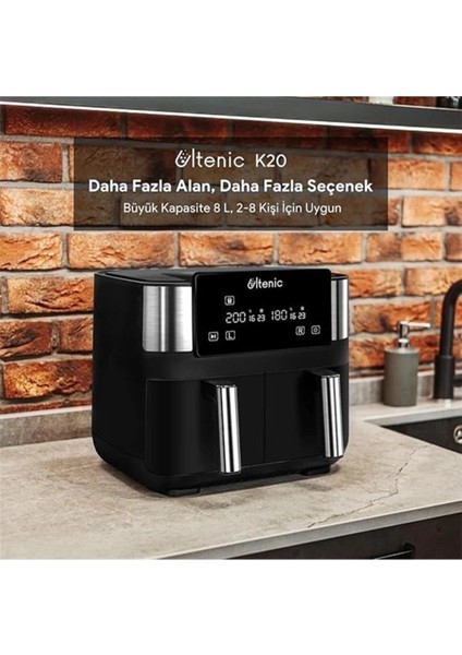 Çift Bölmeli Airfryer, 8 Litre, 2850 W, Siyah, Çok Renkli, Sağlıklı ve Pratik Kullanım fırsatları