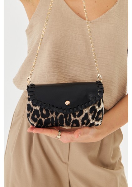 Allegra Leopar Zincirli Günlük Mini Kadın Omuz, Kol ve El Çantası