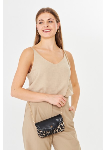 Allegra Leopar Zincirli Günlük Mini Kadın Omuz, Kol ve El Çantası