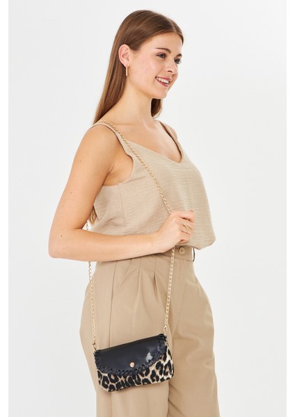 Allegra Leopar Zincirli Günlük Mini Kadın Omuz, Kol ve El Çantası