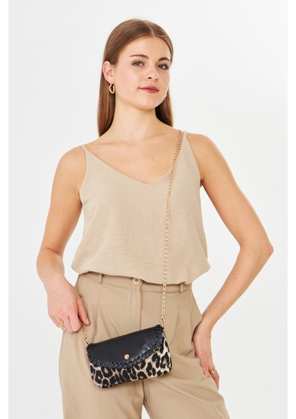 Allegra Leopar Zincirli Günlük Mini Kadın Omuz, Kol ve El Çantası