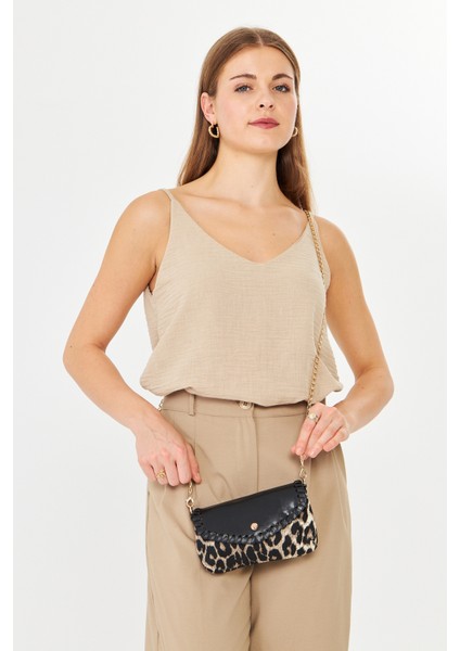 Allegra Leopar Zincirli Günlük Mini Kadın Omuz, Kol ve El Çantası