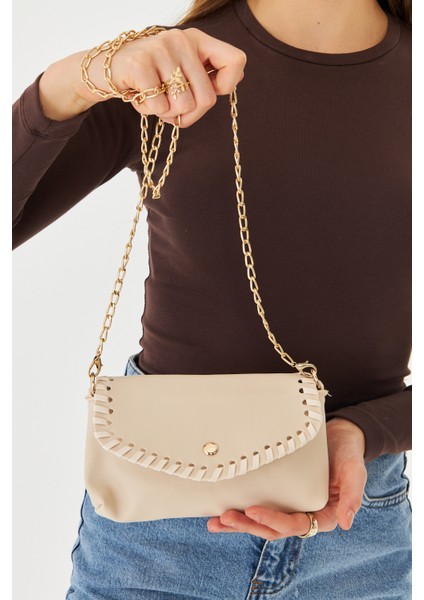Allegra Bej Zincirli Günlük Mini Kadın Omuz, Kol ve El Çantası