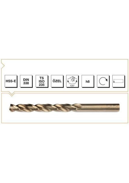 Makina Takım Hss-E Altın Seri Inox Delme Matkap Ucu 8 mm