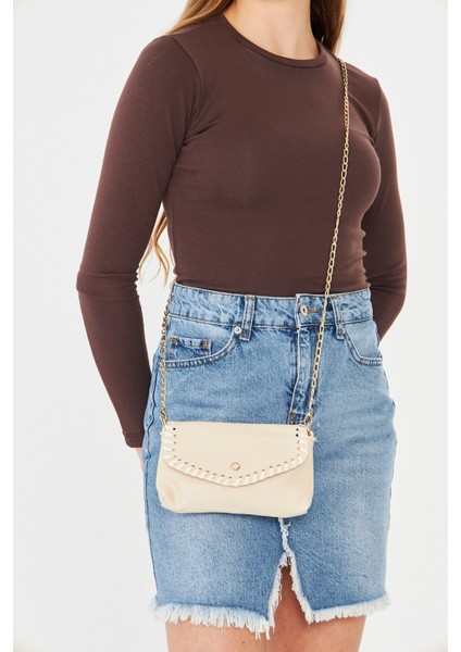 Allegra Bej Zincirli Günlük Mini Kadın Omuz, Kol ve El Çantası