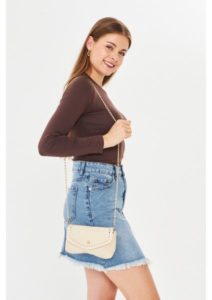 Allegra Bej Zincirli Günlük Mini Kadın Omuz, Kol ve El Çantası