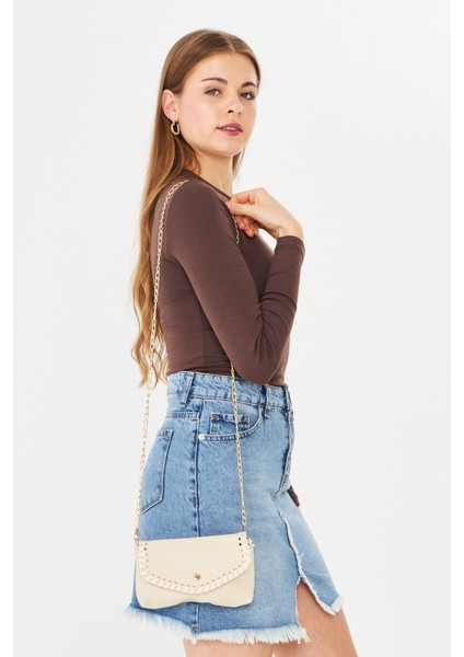 Allegra Bej Zincirli Günlük Mini Kadın Omuz, Kol ve El Çantası