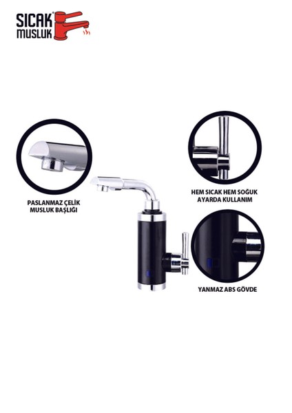 Siyah Elektrikli Anında Su Isıtıcı, Lavabo ve Musluk Için Monteli, Pratik ve Güçlü fırsatları