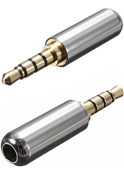 3.5mm Stereo Jack Metal 3 Pin 4 Boğumlu Erkek Konnektör - Trrs Lehim Tipi Jak - Gri