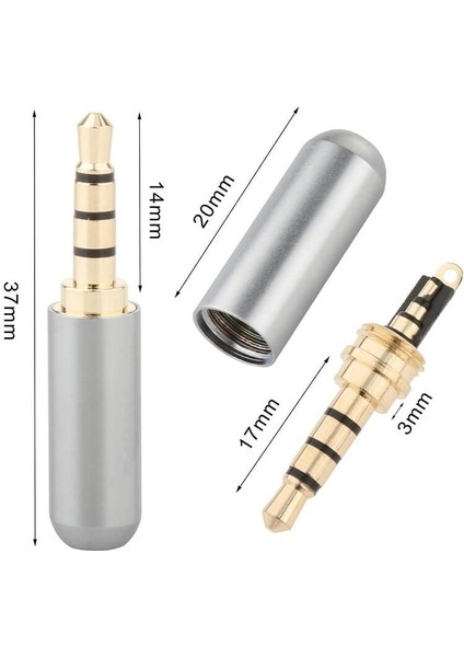 3.5mm Stereo Jack Metal 3 Pin 4 Boğumlu Erkek Konnektör - Trrs Lehim Tipi Jak - Gri fiyatları