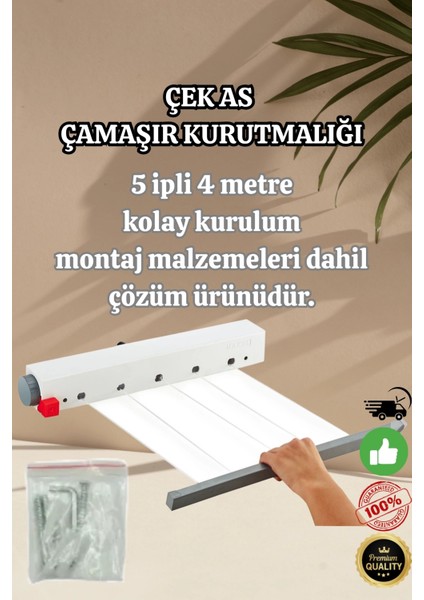 Lüx Çamaşır Kurutmalık Çek As 5 Ipli 4 Metre Kolay Kurulum Açılır Kapanır Ergonomik Dayanıklı fiyatları