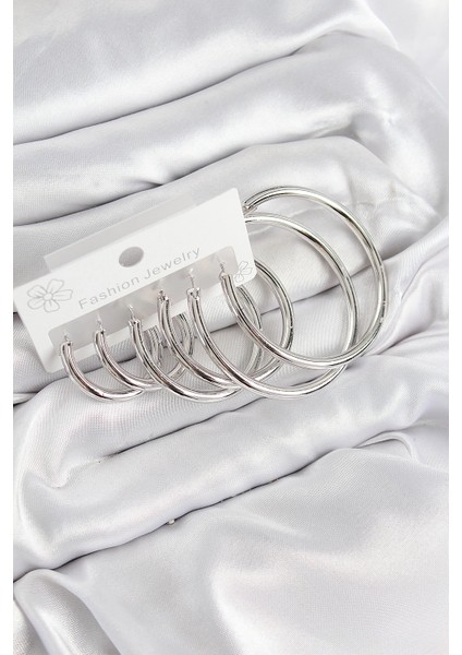 Bfs Pirinç Halka Model Gümüş Renk Kadın Set Küpe