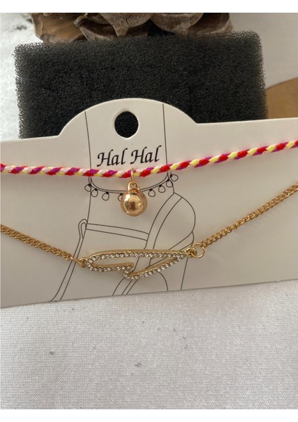 Parlak Taşlı Kalp Figürlü Ikili Halhal