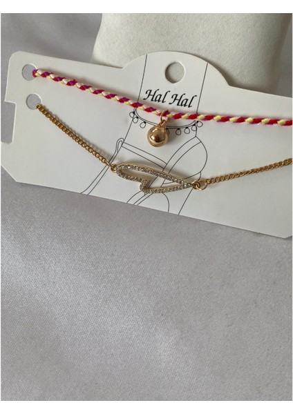 Parlak Taşlı Kalp Figürlü Ikili Halhal modelleri