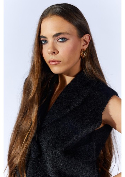 Kadın Siyah 8952 Gömlek Yaka Önü Bağlamali Sakal Yelek fırsatları