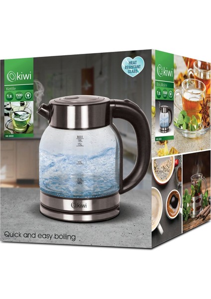 Gri Renkli, Dayanıklı Çelik Tabanlı Cam Su Isıtıcı Kettle, Şık ve Kullanışlı Tasarım