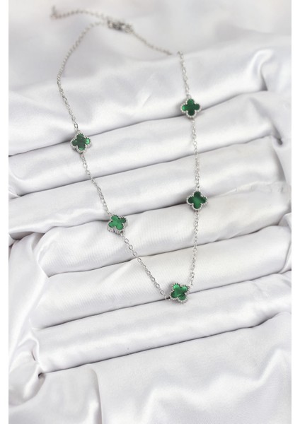 Bfs 316L Çelik Zincir Gümüş Renk Yeşil Baby Boy Yonca Kadın Kolye fiyatları