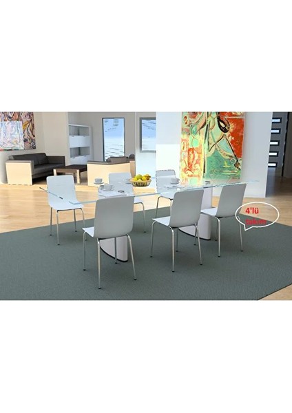 Casella Dalmi Krom Ayak Plastik Sandalye Mutfak Salon Çalışma Sandalyesi Beyaz 4 Lü Takım