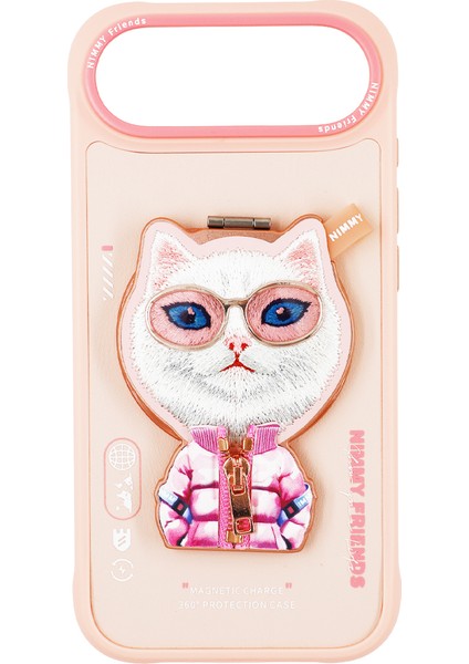 iPhone 17 Air Uyumlu Magsafe Stant Özellikl 3D Gözlük Fermuar Kedi Detaylı Cool Cute 2.0 Kılıf 4